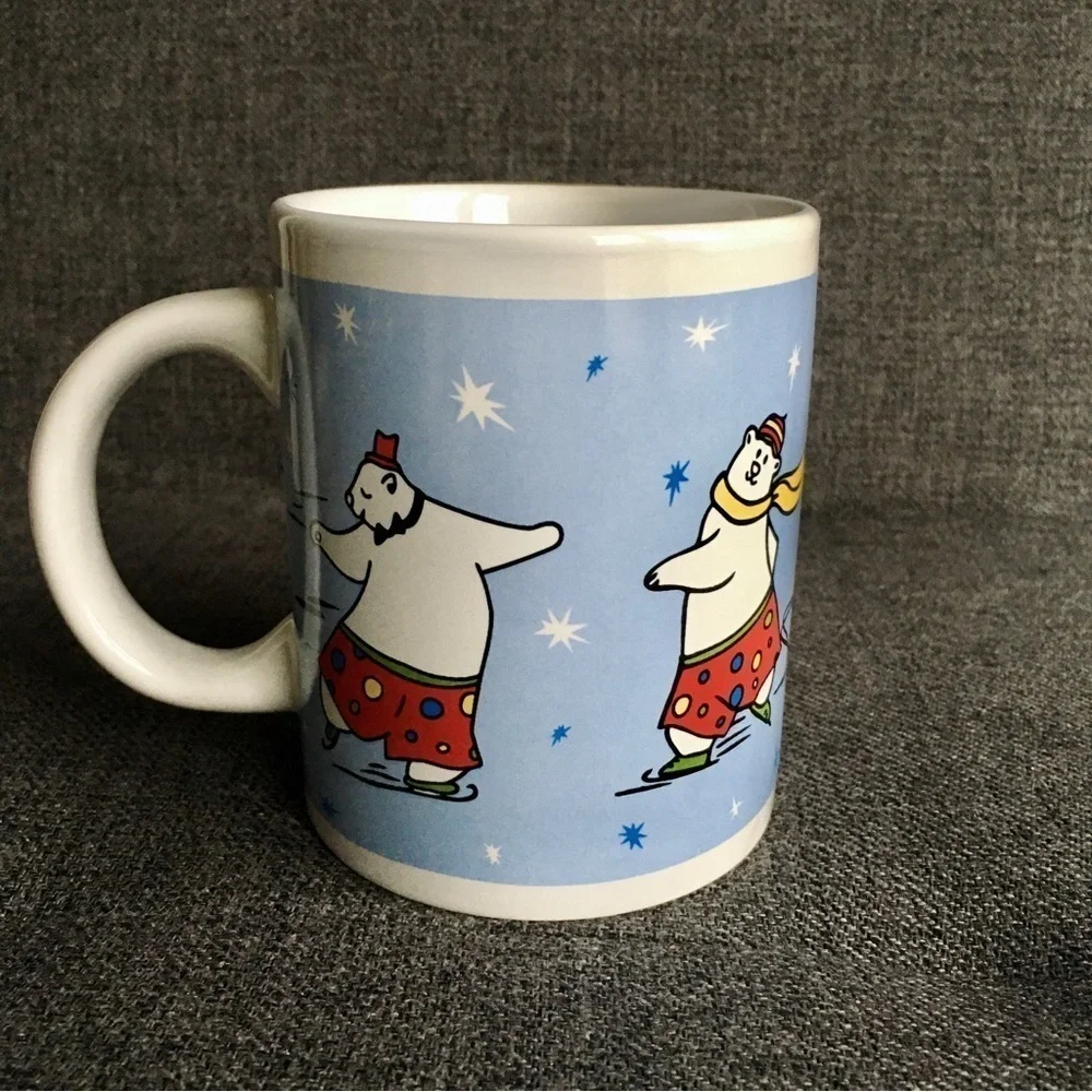 Ice Skating Bears Coffee Mug, Blue, White, 12 oz